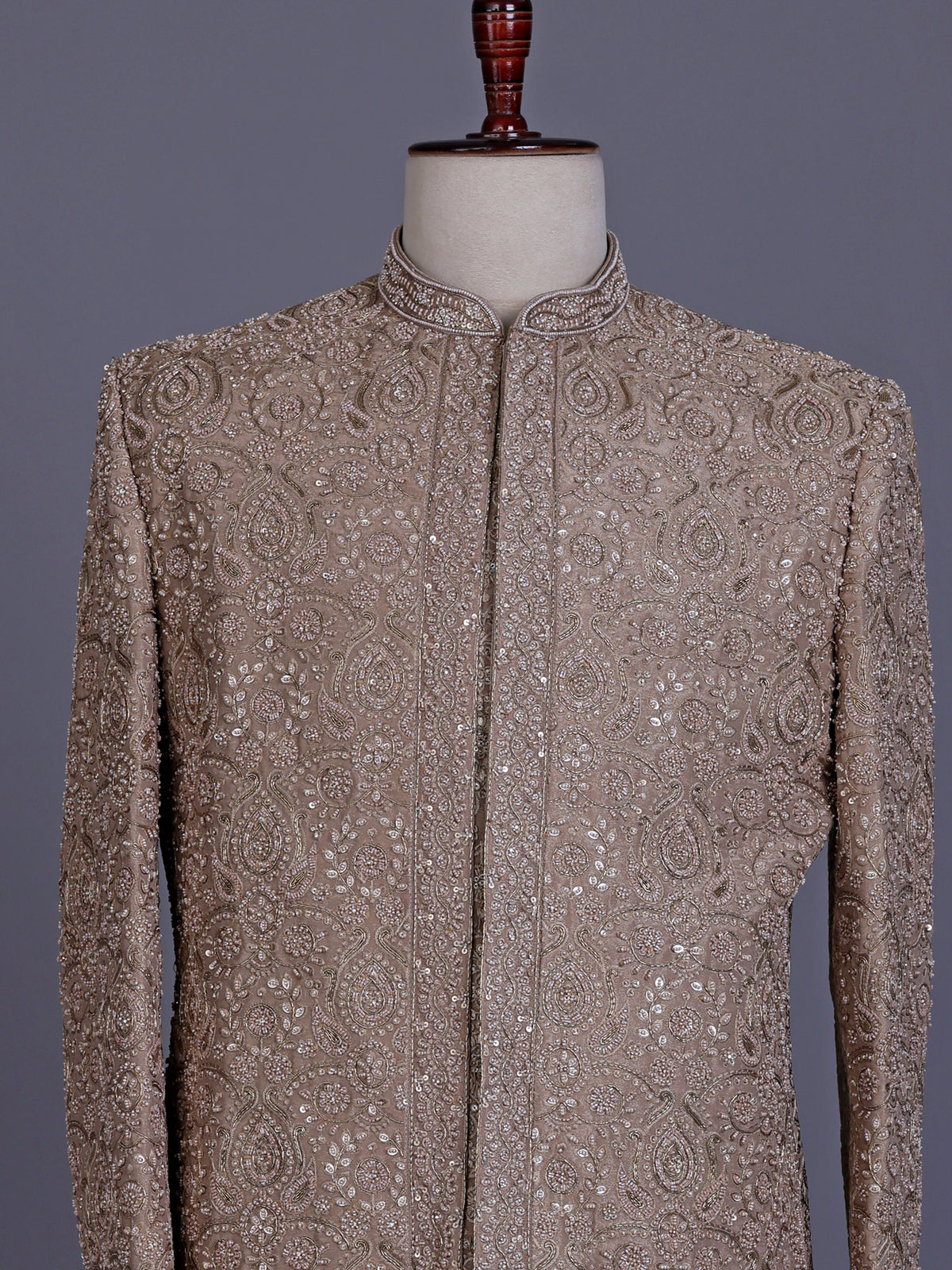 Dark beige opulent mens sherwani