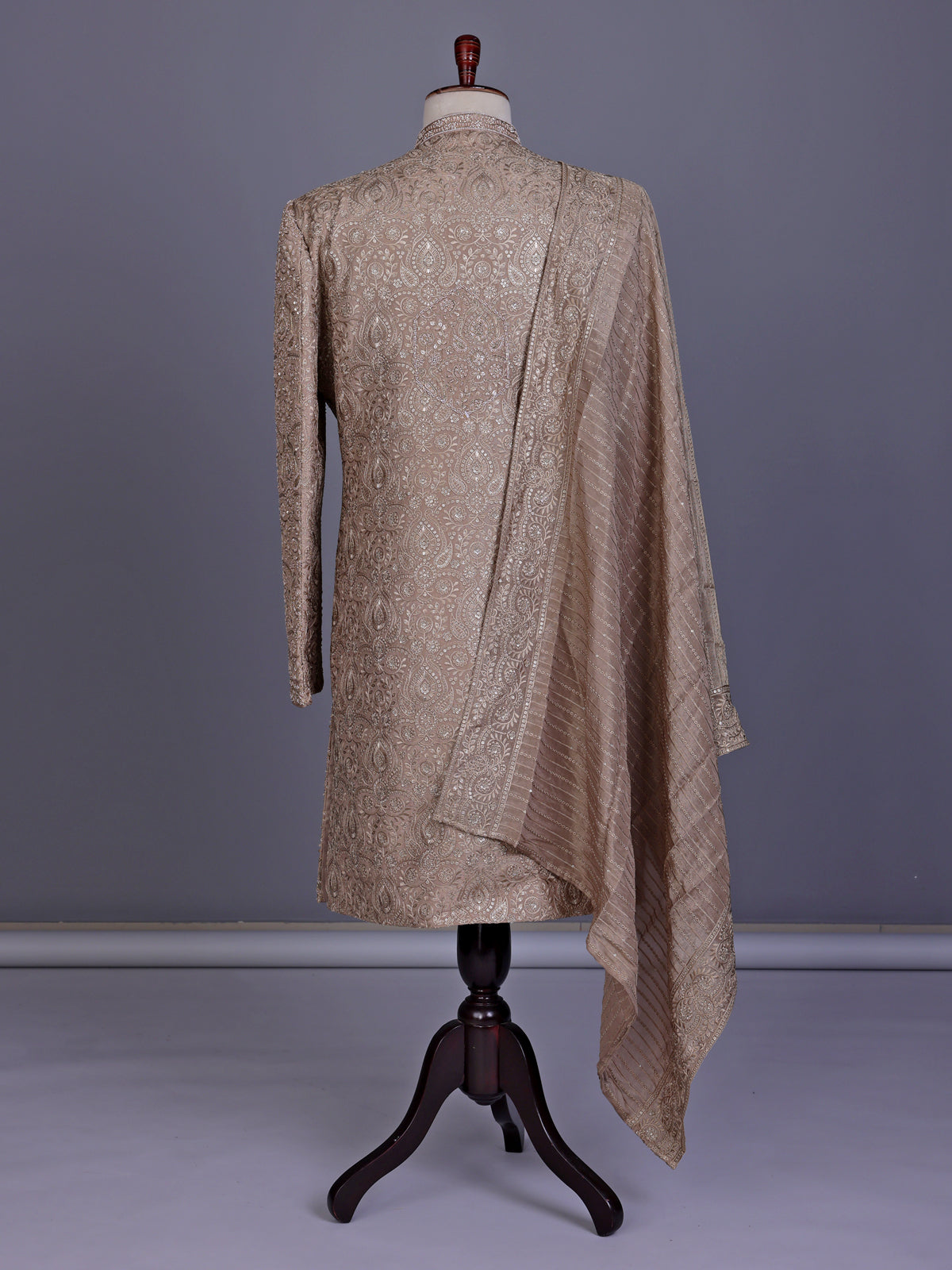 Dark beige opulent mens sherwani