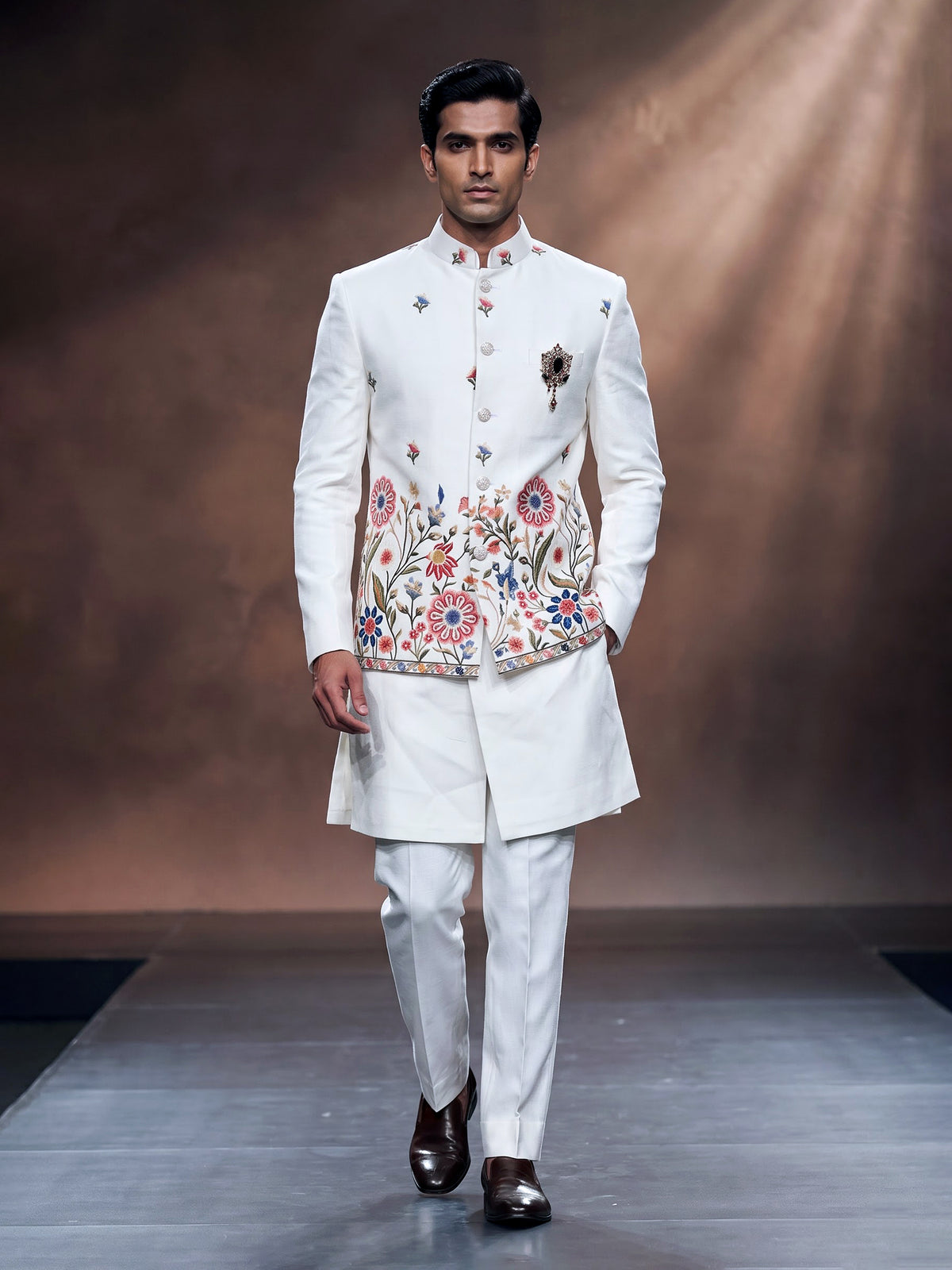 White botanical mens waistcoat set