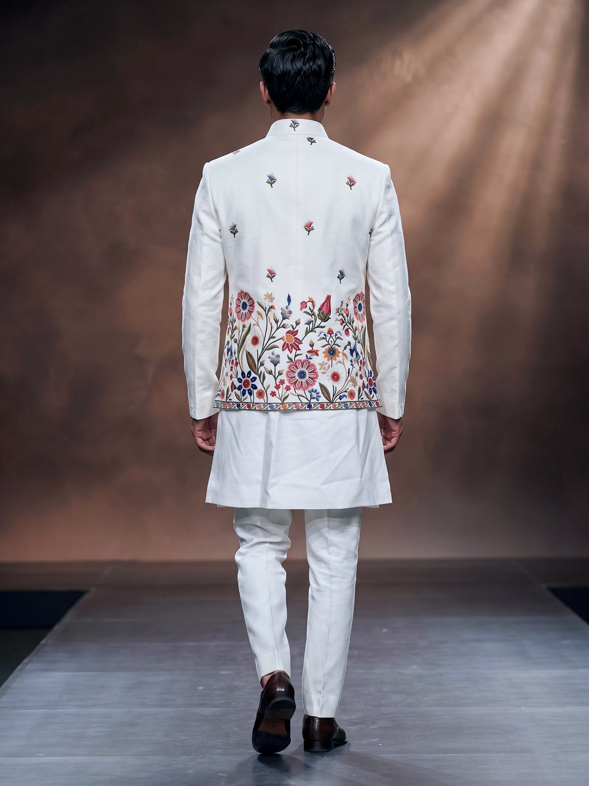 White botanical mens waistcoat set