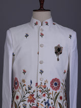 White botanical mens waistcoat set