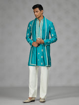 Firozi blue zardosi mens kurta suit