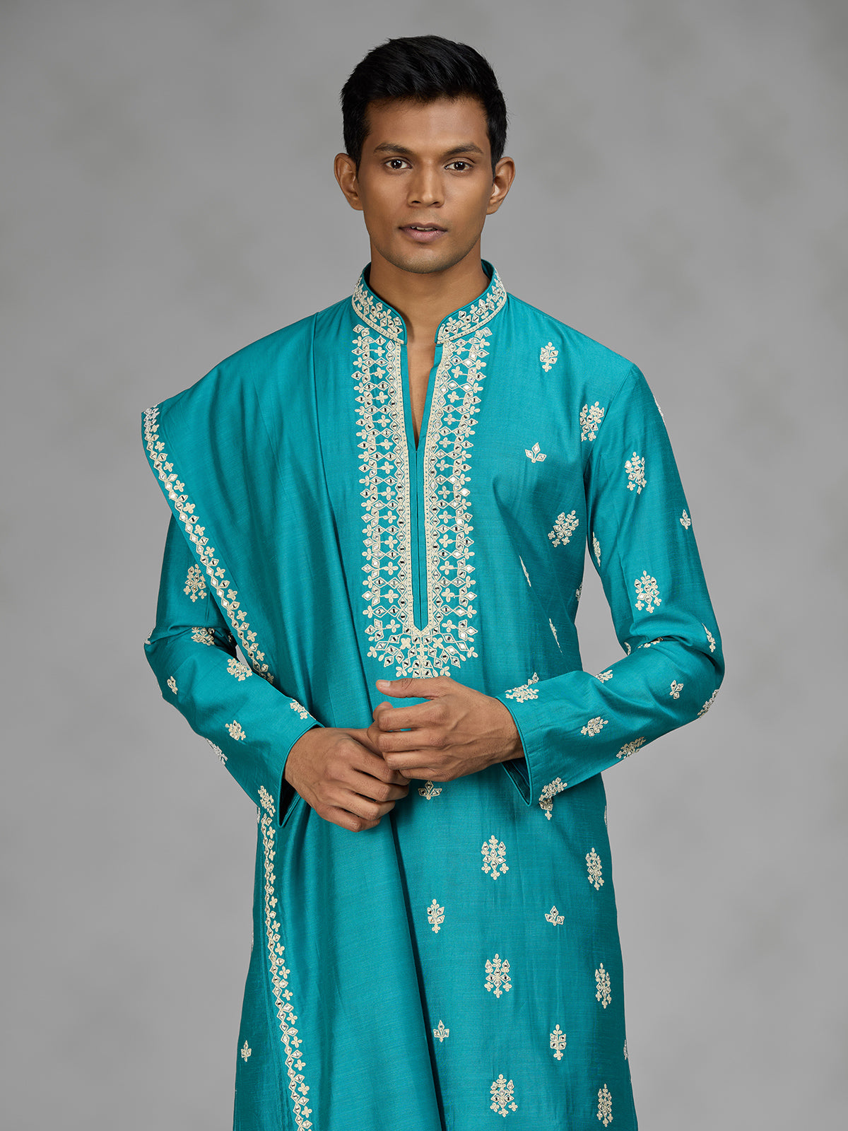 Firozi blue zardosi mens kurta suit