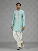 Firozi blue floral mens kurta pajama