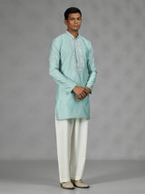 Firozi blue floral mens kurta pajama