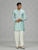 Firozi blue floral mens kurta pajama