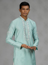 Firozi blue floral mens kurta pajama