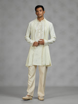 Cream lattice mens kurta suit