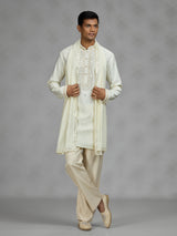 Cream lattice mens kurta suit