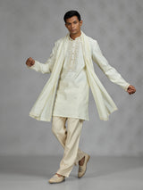 Cream lattice mens kurta suit