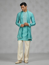 Firozi blue lattice mens kurta suit