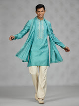 Firozi blue lattice mens kurta suit
