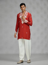 Rust orange floral mens kurta pajama