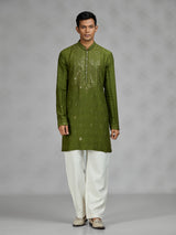 Green aabla embroidered mens kurta pajama