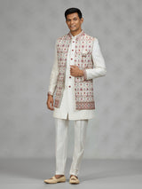 Cream floral jacket mens indo western