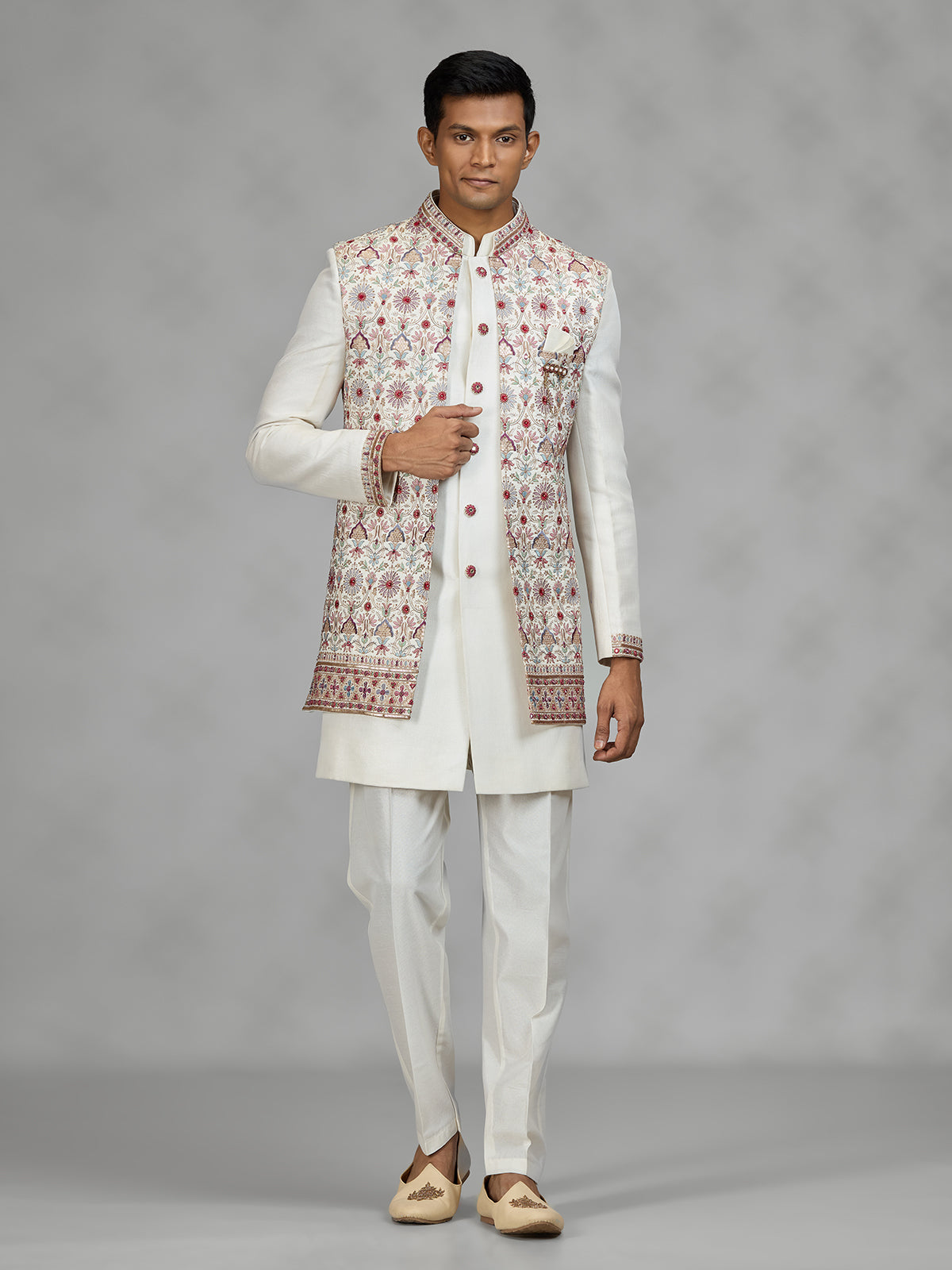 Cream floral jacket mens indo western