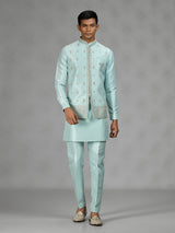 Firozi blue floral bundi mens waistcoat set