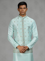 Firozi blue floral bundi mens waistcoat set
