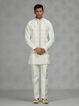 Cream floral bundi mens waistcoat set