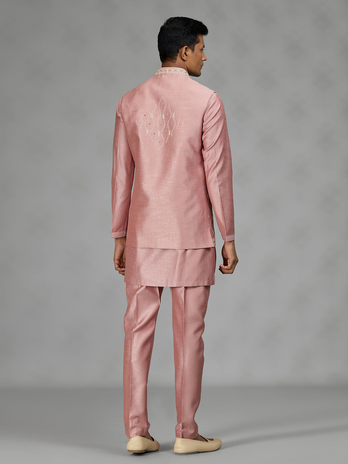 Pastel pink wave embroidery mens waistcoat set