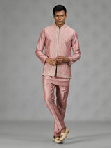 Pastel pink wave embroidery mens waistcoat set
