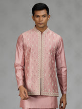Pastel pink wave embroidery mens waistcoat set