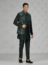 Bottle green floral mens waistcoat set