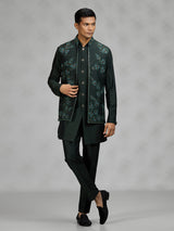 Bottle green floral mens waistcoat set