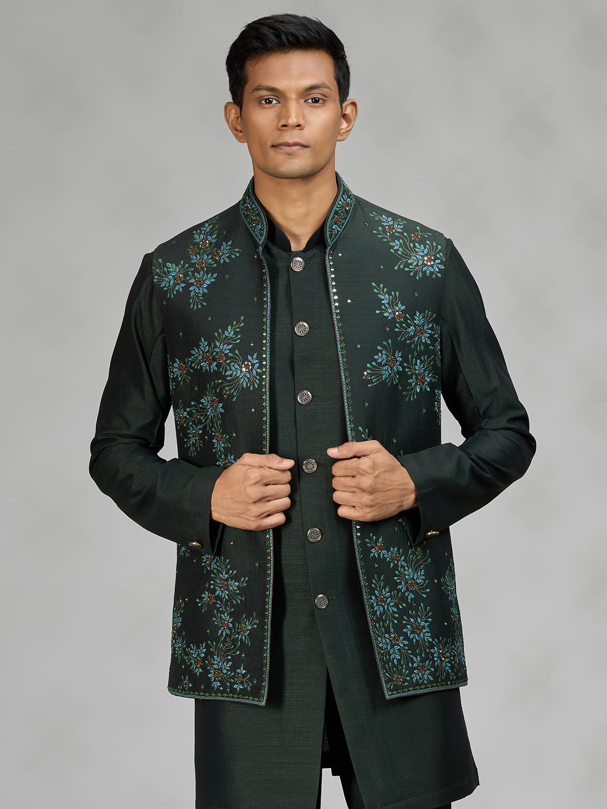 Bottle green floral mens waistcoat set
