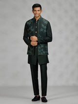 Bottle green floral mens waistcoat set