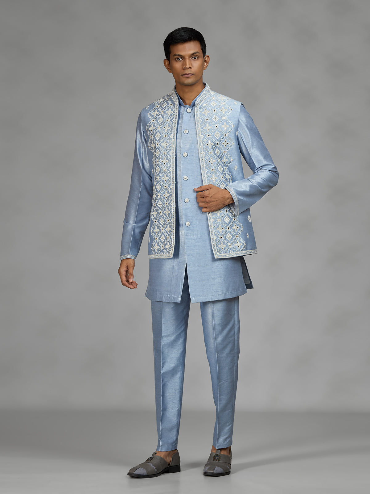 Pastel sky blue premium mens waistcoat set