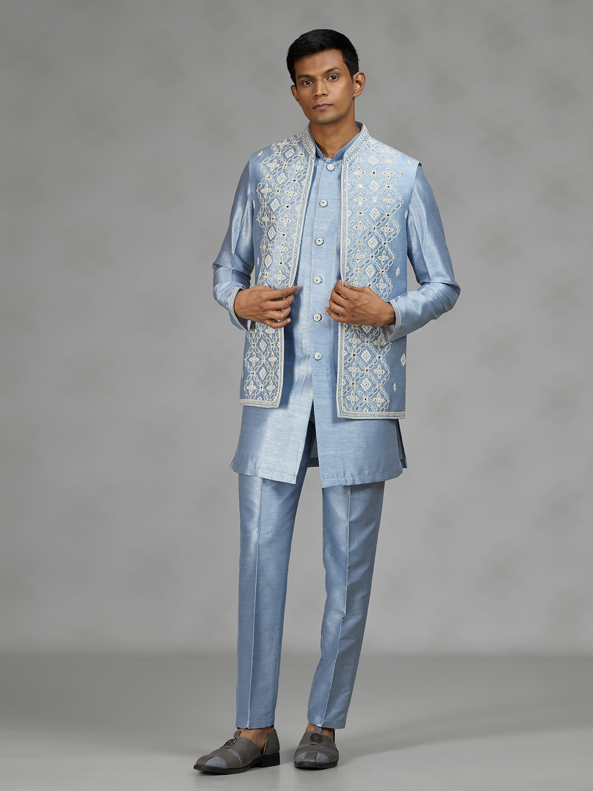 Pastel sky blue premium mens waistcoat set