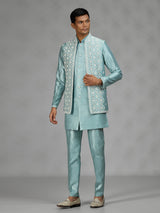 Firozi blue geometric mens waistcoat set