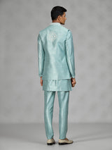 Firozi blue geometric mens waistcoat set