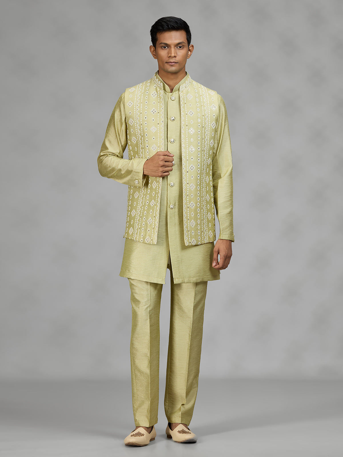 Pastel pista green premium mens waistcoat set