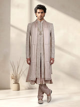 Dusty rose beige embellished silk sherwani with dupatta for mens