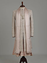 Dusty rose beige embellished silk sherwani with dupatta for mens