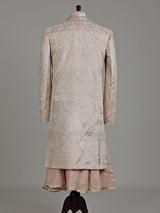 Dusty rose beige embellished silk sherwani with dupatta for mens