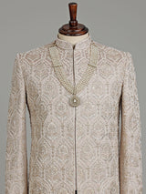 Dusty rose beige embellished silk sherwani with dupatta for mens