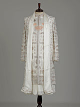 Ivory cream raw silk elephant jaal sherwani for mens