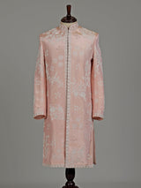 Pastel blush peach embellished silk sherwani for mens weddings