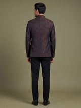 Black mens brown textured jacquard tailored jodhpuri suit for weddings