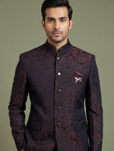 Black mens brown textured jacquard tailored jodhpuri suit for weddings