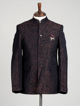 Black mens brown textured jacquard tailored jodhpuri suit for weddings