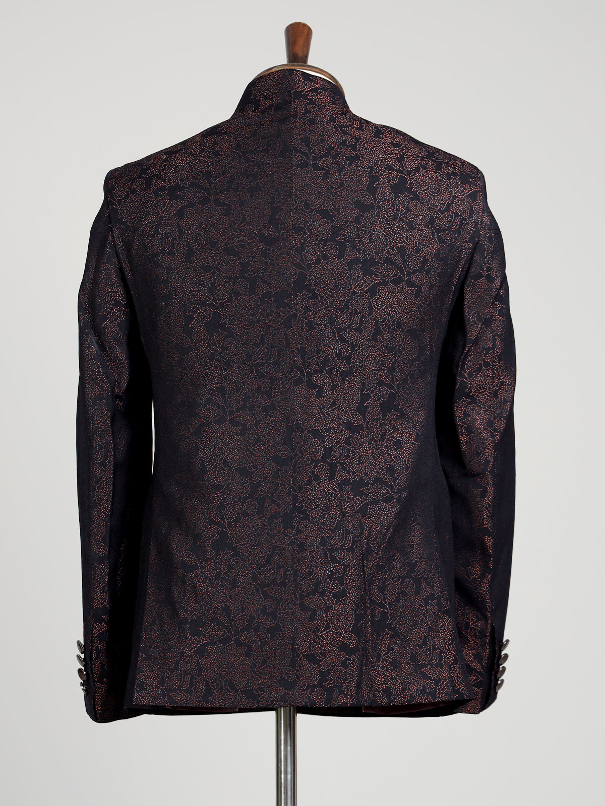 Black mens brown textured jacquard tailored jodhpuri suit for weddings