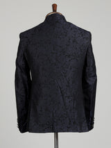 Black mens blue textured jacquard brooch jodhpuri suit for weddings