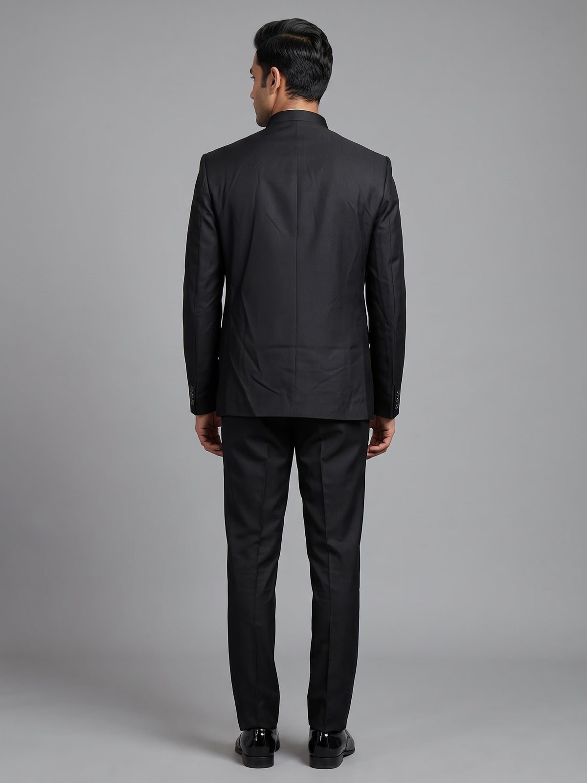 Black mens floral crest embroidered poly-viscose jodhpuri suit