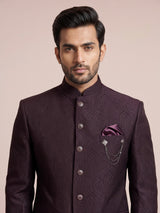 Wine mens textured jacquard designer button jodhpuri suit for weddings