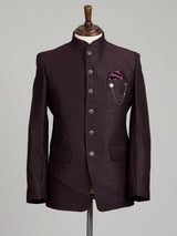 Wine mens textured jacquard designer button jodhpuri suit for weddings