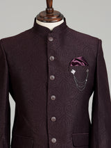 Wine mens textured jacquard designer button jodhpuri suit for weddings